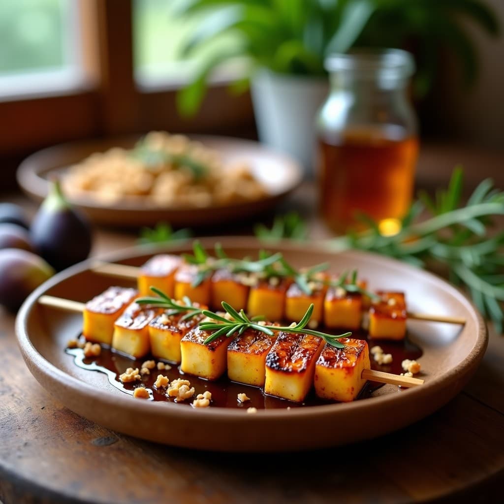 Brochetas de Halloumi y Higos con Miel de Trufa: Receta en Grill Alta en Proteína