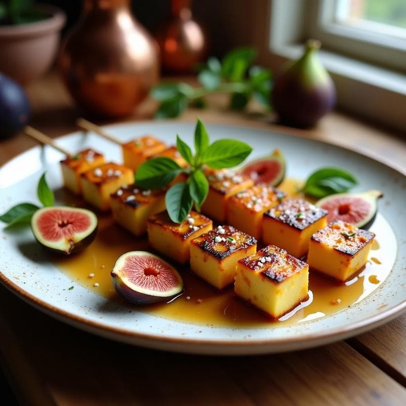 Brochetas de Halloumi y Higos Frescos con Miel de Trufa: Entrante Gourmet en 10 Minutos