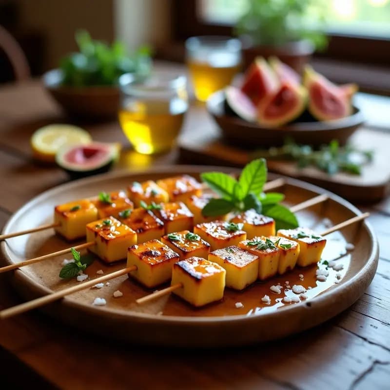 Brochetas de Halloumi y Higueras: Aperitivo Chipriota con Toque Dulce-Salado