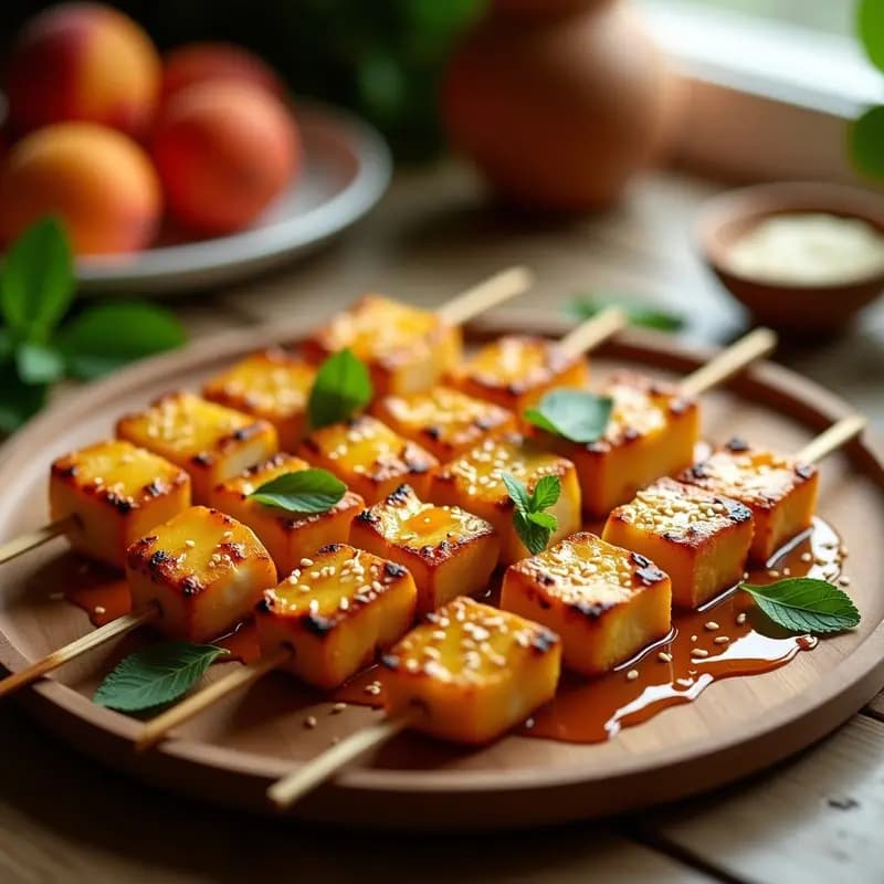 Brochetas de Halloumi y Melocotón con Miel de Agave: Receta Chipriota Vegana en Airfryer