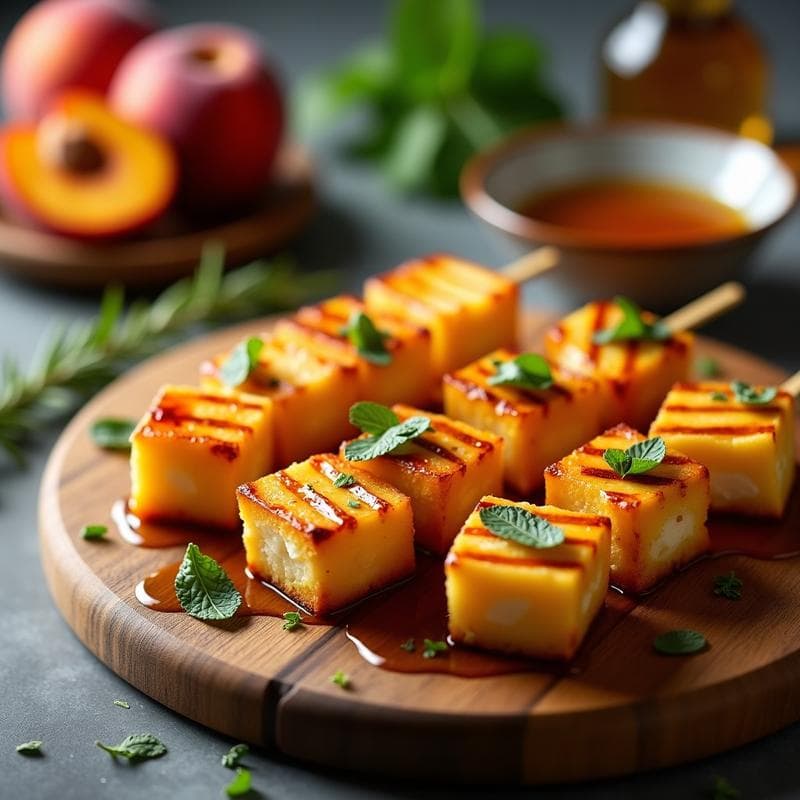 Brochetas de Halloumi y Melocotón con Salsa de Miel y Romero: Receta Mediterránea en Airfryer