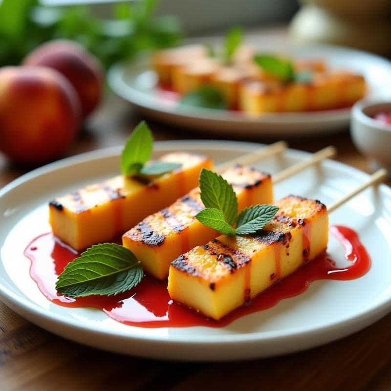 Brochetas de Halloumi y Melocotón con Reducción de Vinagre de Frambuesa: Receta Veraniega en 15 Minutos