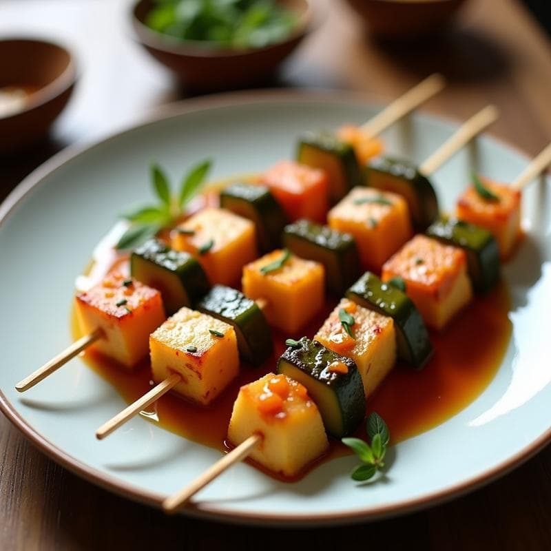 Brochetas de Halloumi y Melón Amargo con Salsa de Tamarindo: Aperitivo Chipriota en Grill