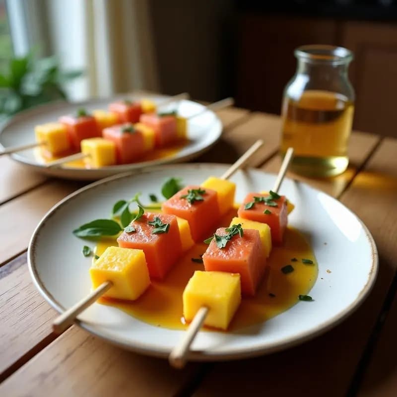 Brochetas de Halloumi y Melón con Miel de Trébol: Entrante Chipriota Crujiente