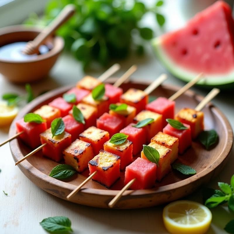 Brochetas de Halloumi y Sandía con Menta: Aperitivo Chipriota Vegano y Refrescante