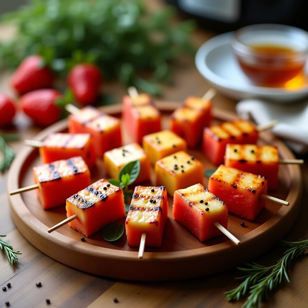 Brochetas de Halloumi y Sandía con Miel de Tomillo: Receta Griega en Airfryer para el Verano