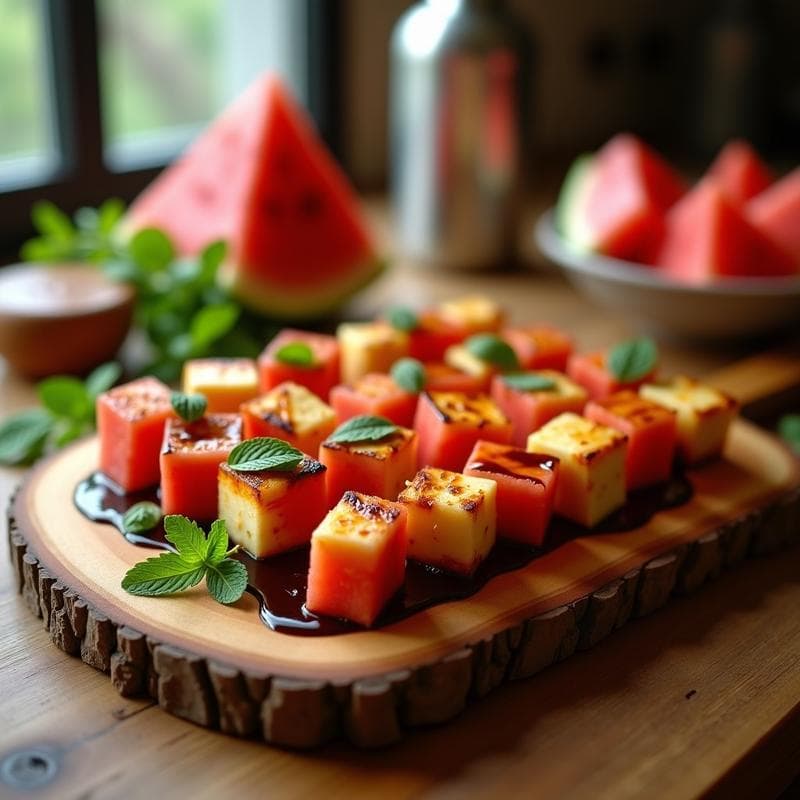 Brochetas de Halloumi y Sandía con Reducción de Balsámico: Aperitivo Verano Gourmet