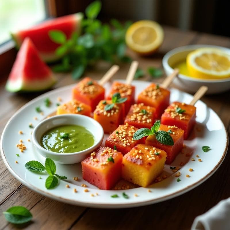 Brochetas de Queso Halloumi y Sandía con Salsa de Menta: Receta de Verano en Airfryer