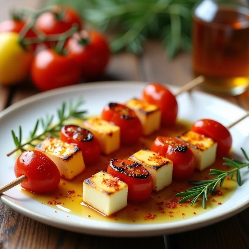 Brochetas de Halloumi y Tomate Cherry: Receta Griega Vegetariana en Airfryer