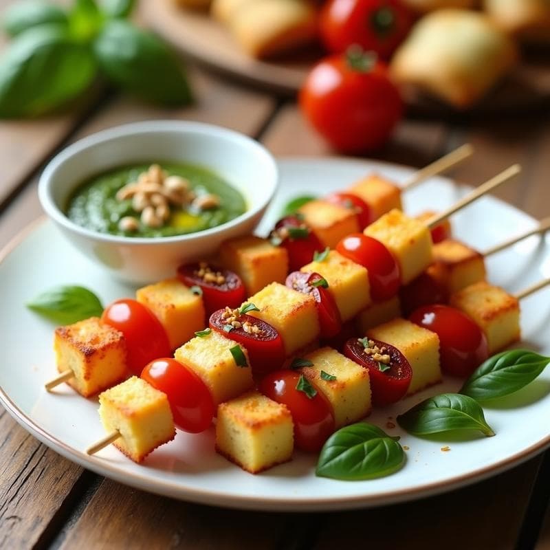Brochetas de Queso Halloumi y Tomates Cherry con Pesto de Albahaca: Receta en Airfryer