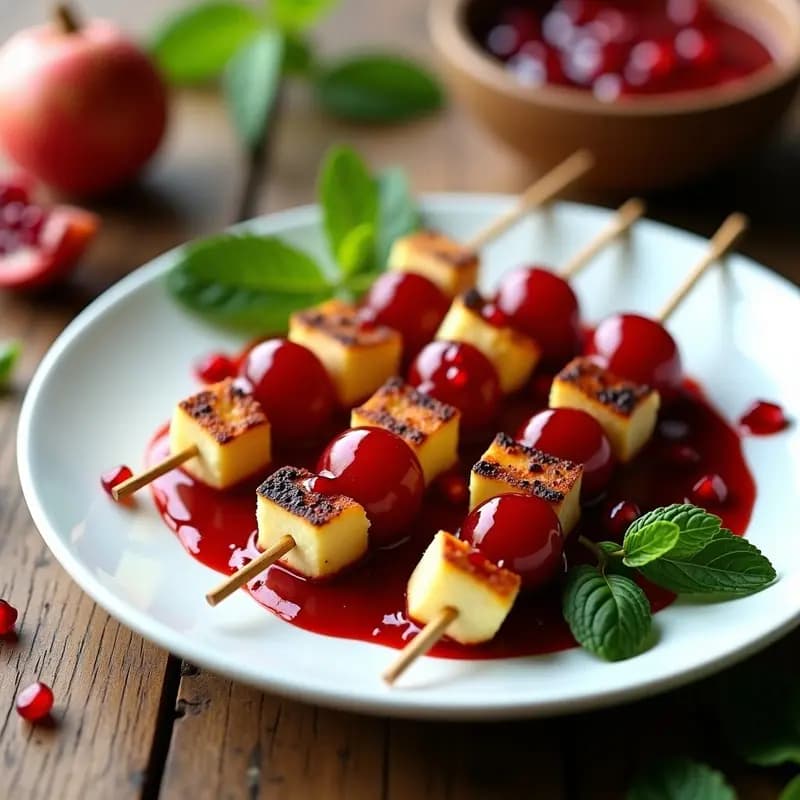 Brochetas de Halloumi y Uvas con Salsa de Granados: Aperitivo Chipriota Sin Gluten