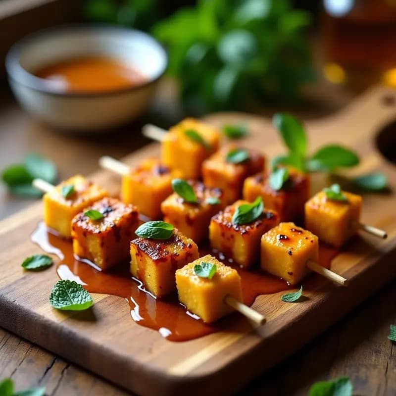 Brochetas de Halloumi y Uvas Pasas con Vinagreta de Miel y Mostaza: Aperitivo Gourmet en 15 Minutos