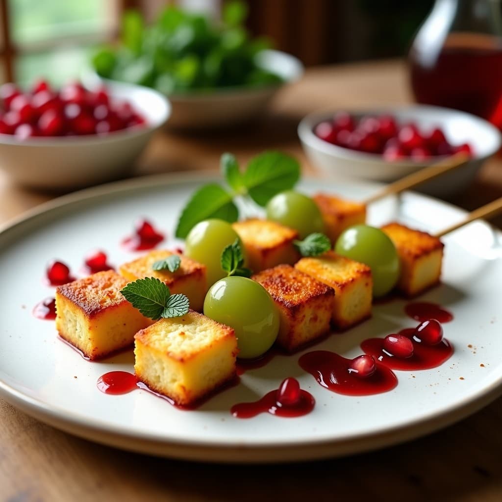 Brochetas de Halloumi y Uvas con Reducción de Granadina: Receta Griega Dulce-Salada en Airfryer