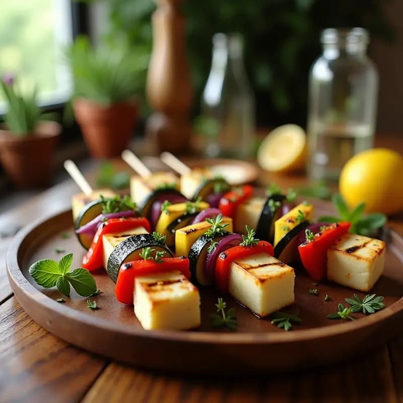 Brochetas de Halloumi y Vegetales con Aderezo de Limón y Orégano: Receta Chipriota a la Parrilla