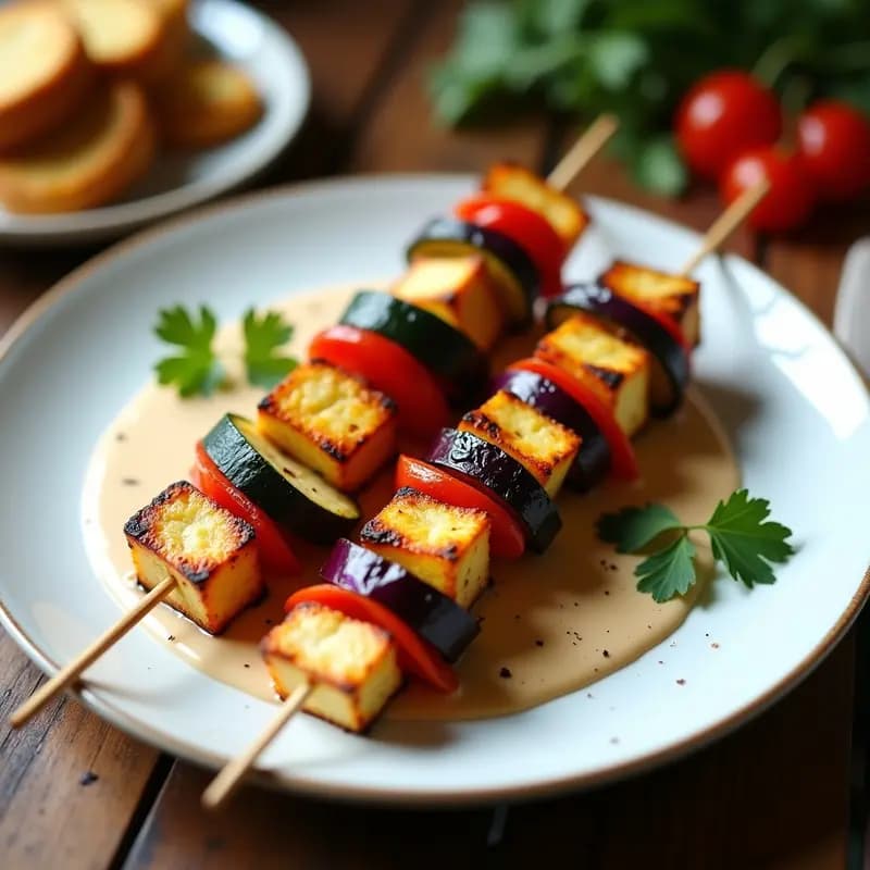 Brochetas de Halloumi y Vegetales con Salsa de Tahini: Receta Chipriota Vegana en Airfryer