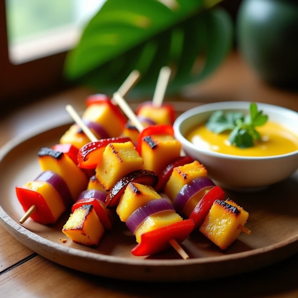 Brochetas de Heart of Palm y Queso Halloumi con Salsa de Granadilla: Receta en Airfryer con Toque Brasileiro
