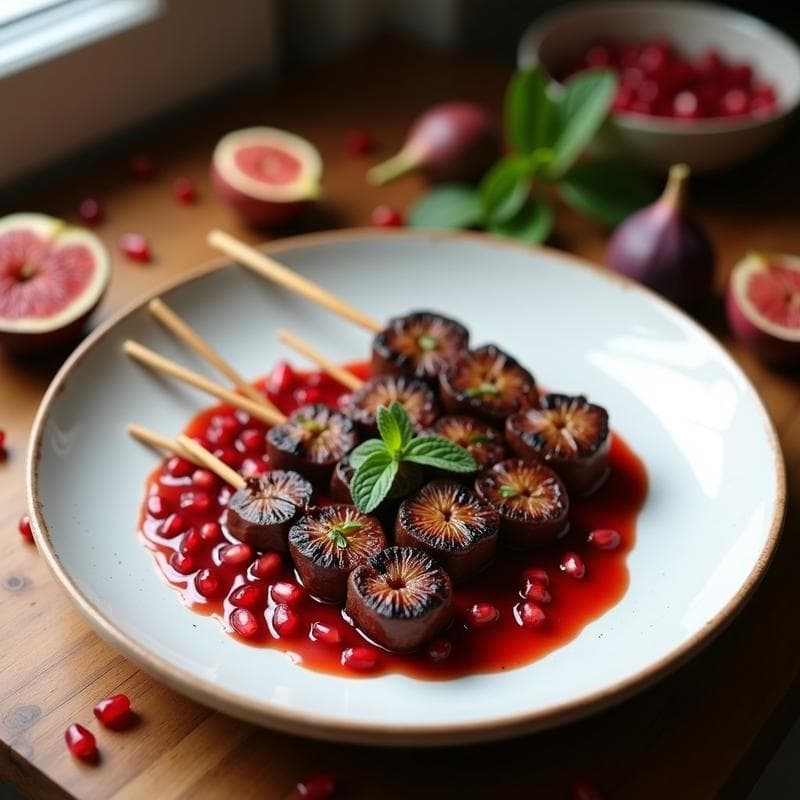 Brochetas de Hígado de Res y Higos: Receta Griega con Salsa de Granado