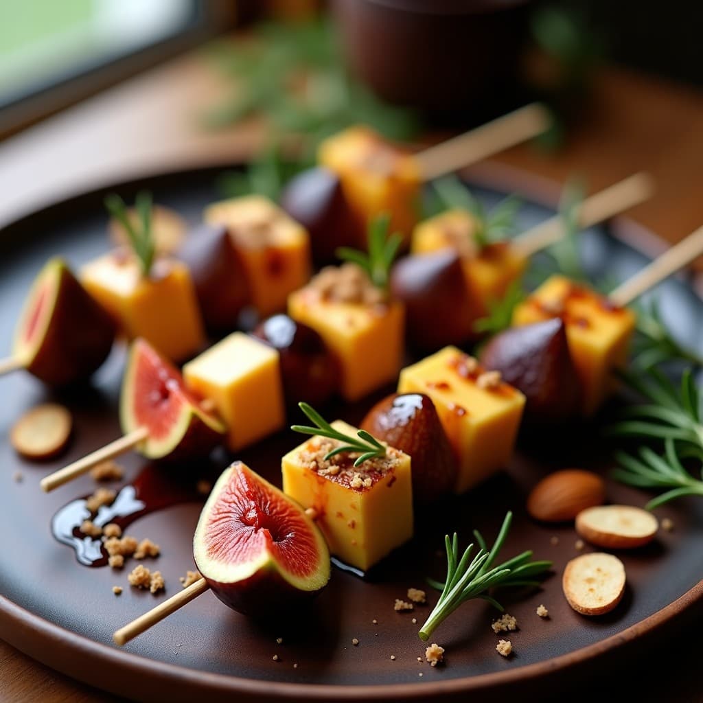 Brochetas de Higos y Queso de Oveja con Reducción de Pedro Ximénez: Postre Español Gourmet
