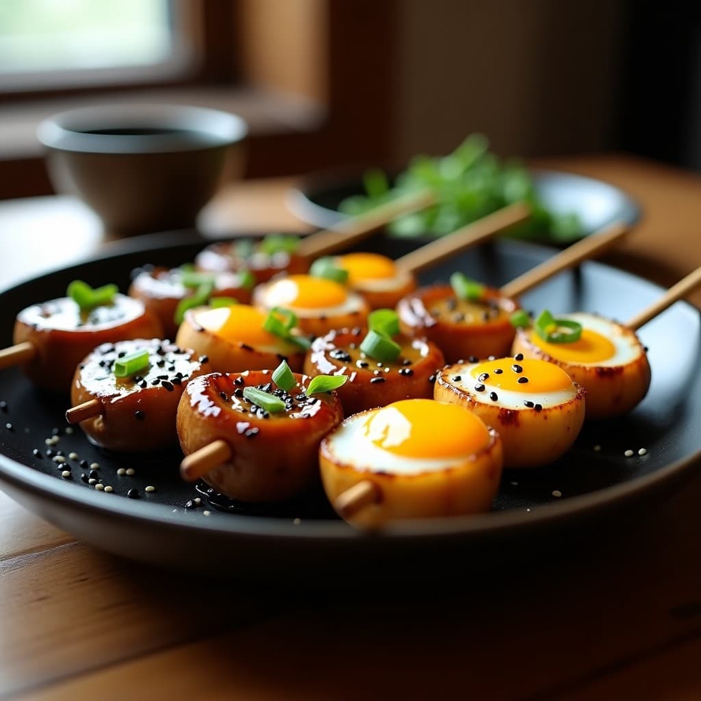 Brochetas de Huevos de Codorniz y Champiñones con Glaseado de Miel y Soja: Receta Japonesa en Airfryer