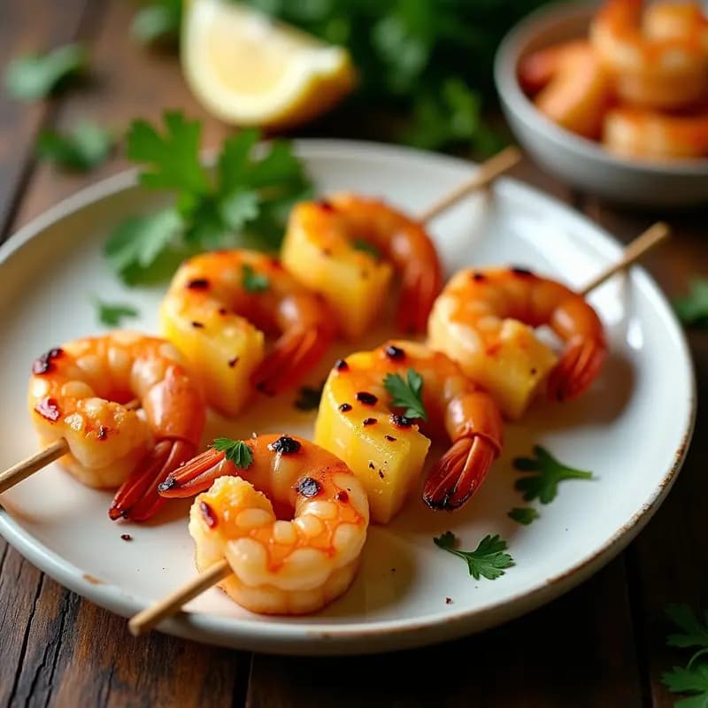 Brochetas de Langostino y Piña Caramelizada: Receta Caribeña en Airfryer con Toque Dulce-Salado