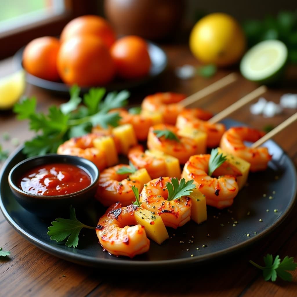 Brochetas de Langostino y Piña con Salsa de Tamarillo: Receta en Airfryer con Toque Peruano