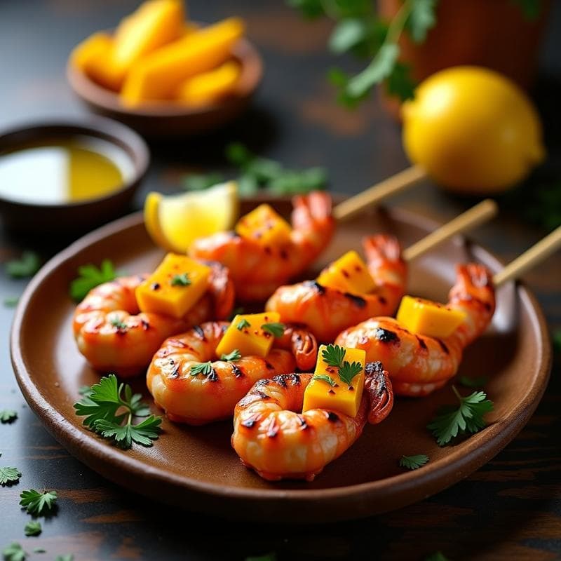 Brochetas de Langostinos al Ajillo y Mango: Receta Española en Airfryer con Toque Tropical