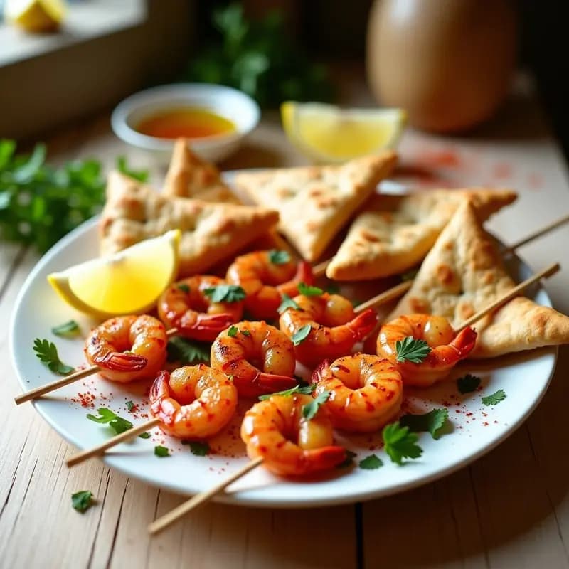 Brochetas de langostinos al ajillo con pan de pita integral: Receta mediterránea en airfryer