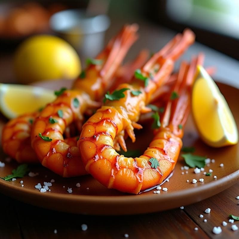 Brochetas de Langostinos Marinado en Ajo Negro y Limón: Receta en Airfryer con Toque Español