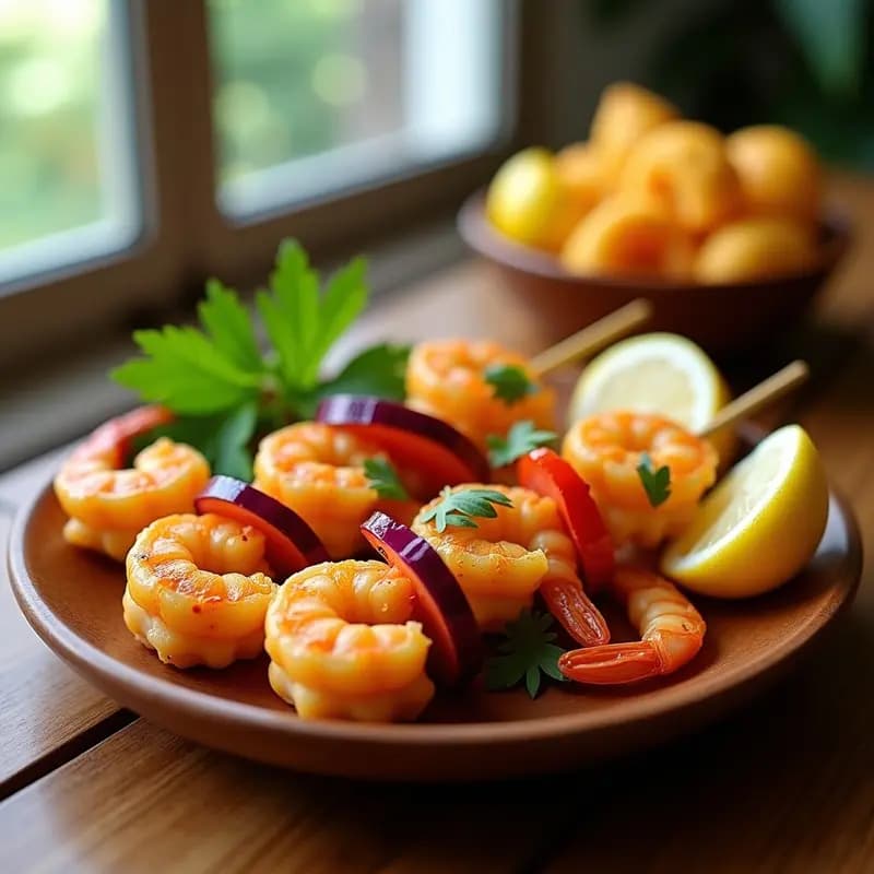 Brochetas de Langostinos Marinado en Limón y Cúrcuma: Receta en Airfryer Alta en Proteína