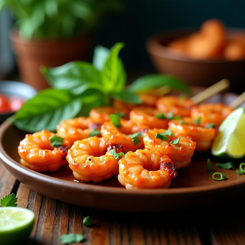 Brochetas de Langostinos al Limón Kaffir: Receta Tailandesa en Airfryer Crujiente