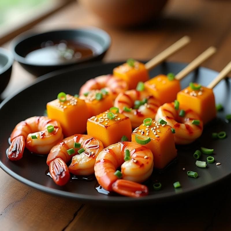 Brochetas de Langostinos y Mango con Glaseado de Salsa Teriyaki: Receta Japonés en Airfryer Crujiente