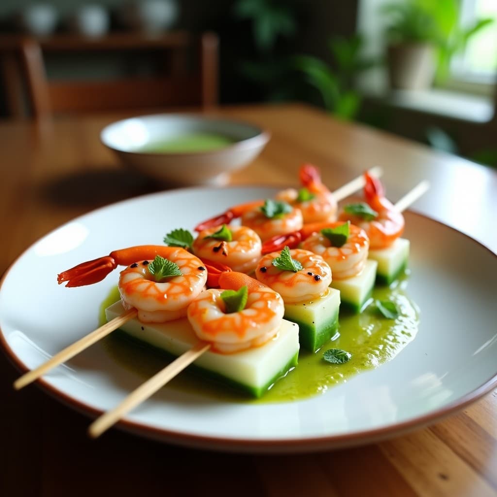 Brochetas de Langostinos y Melón con Salsa de Menta: Receta en Airfryer Rápida y Fresca