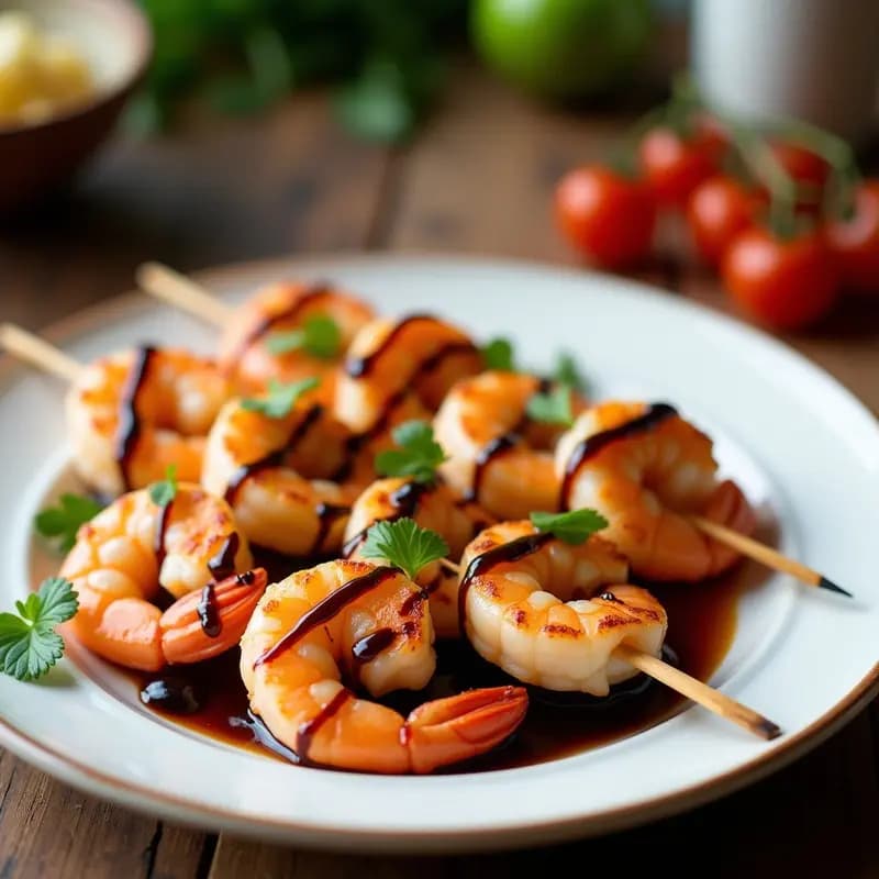 Brochetas de Langostinos y Melón con Reduction de Vinagre Balsámico: Receta Italiana en Airfryer
