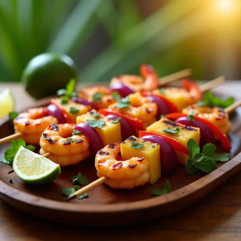 brochetas de Langostinos y Piña con Marinada de Hierbas: Receta Caribeña en Grill o Airfryer