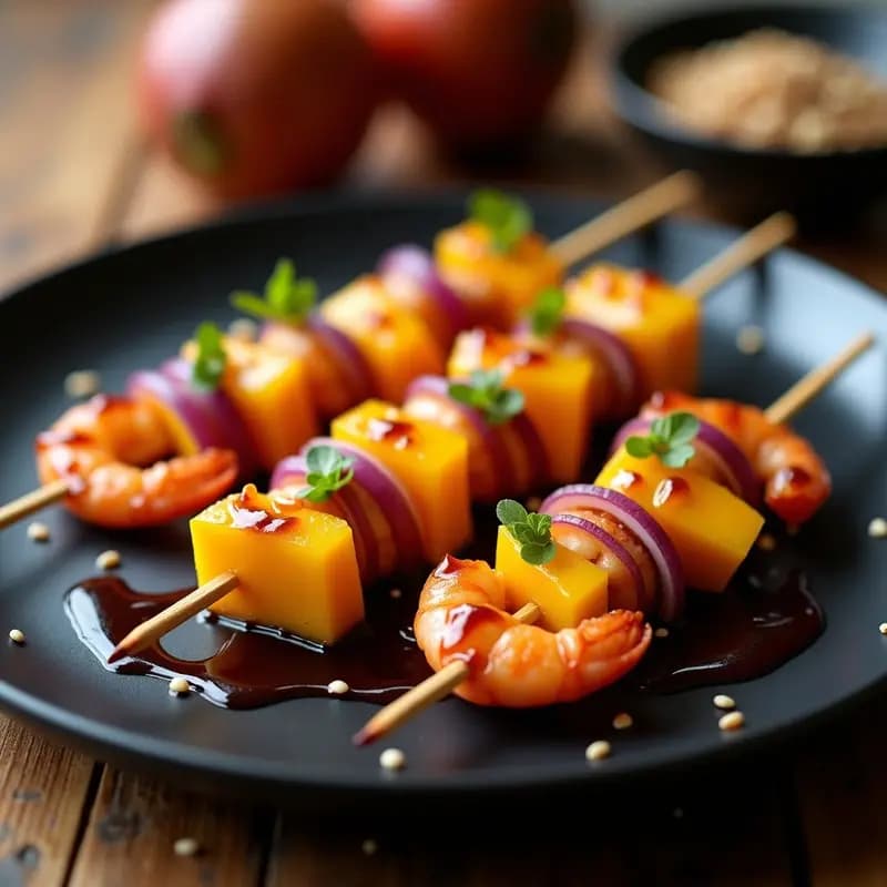 Brochetas de Mango y Gambas al Teriyaki: Receta Fácil en 15 Minutos con Toque Japonés