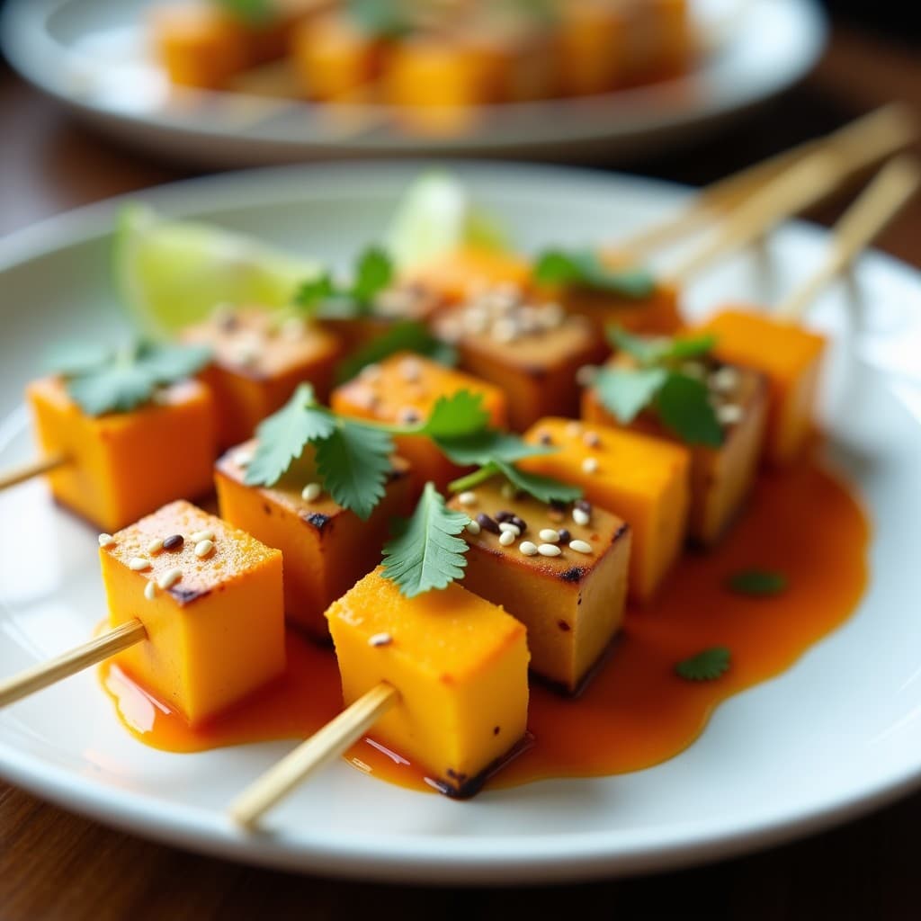 Brochetas de Mango y Tofu Ahumado con Salsa de Tamarillo: Receta Tailandesa Crudivegana