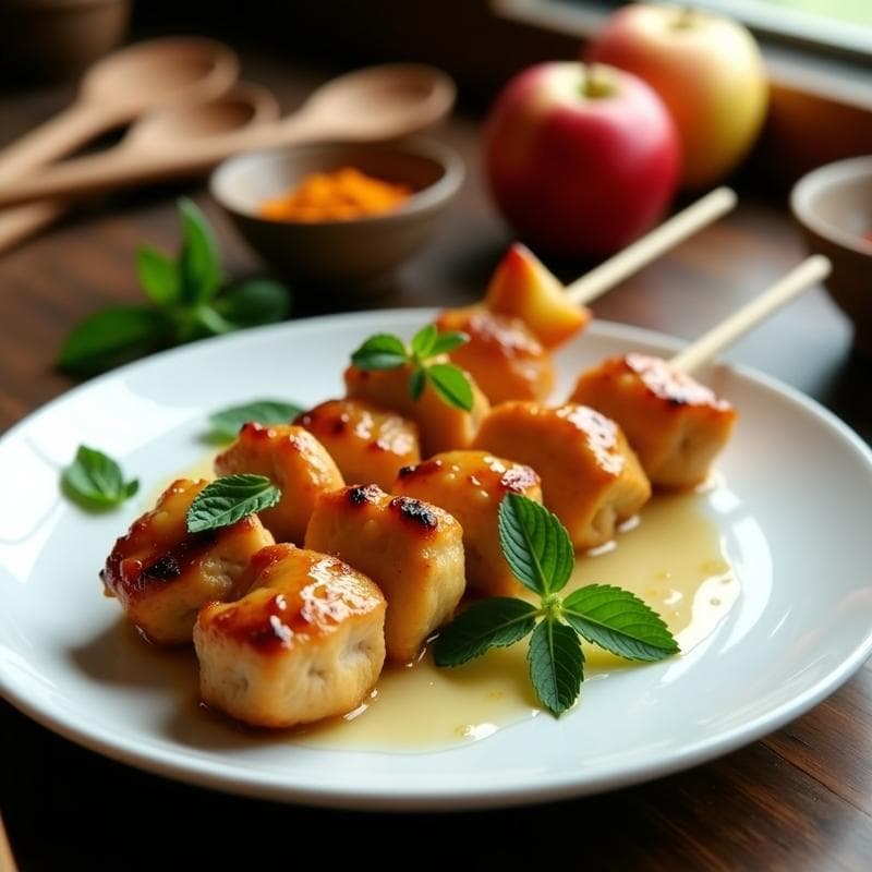 Brochetas de Manzana, Pollo y Miel: Receta Asada con Toque Árabe en Airfryer