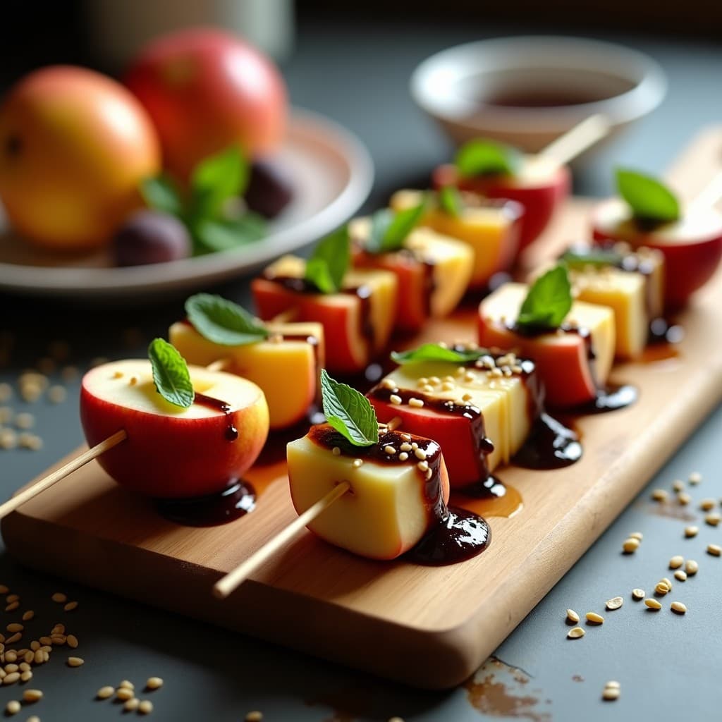 Brochetas de Manzana y Queso Brie con Mermelada de Higos: Aperitivo Francés en 10 Minutos