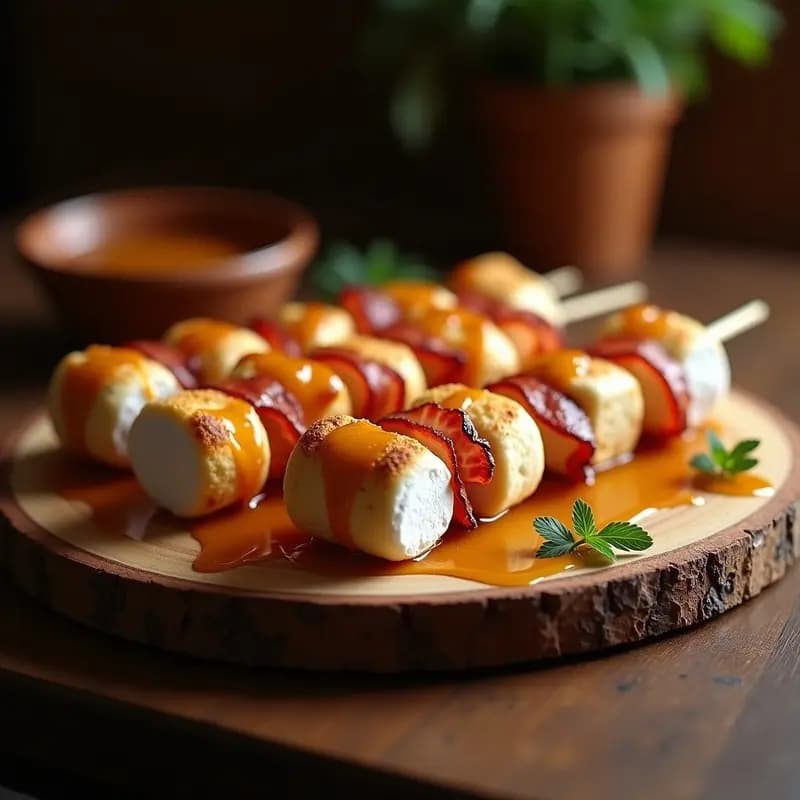 Brochetas de Marshmallows y Bacon con Salsa de Miel y Mostaza: Dulce-Salado Adictivo