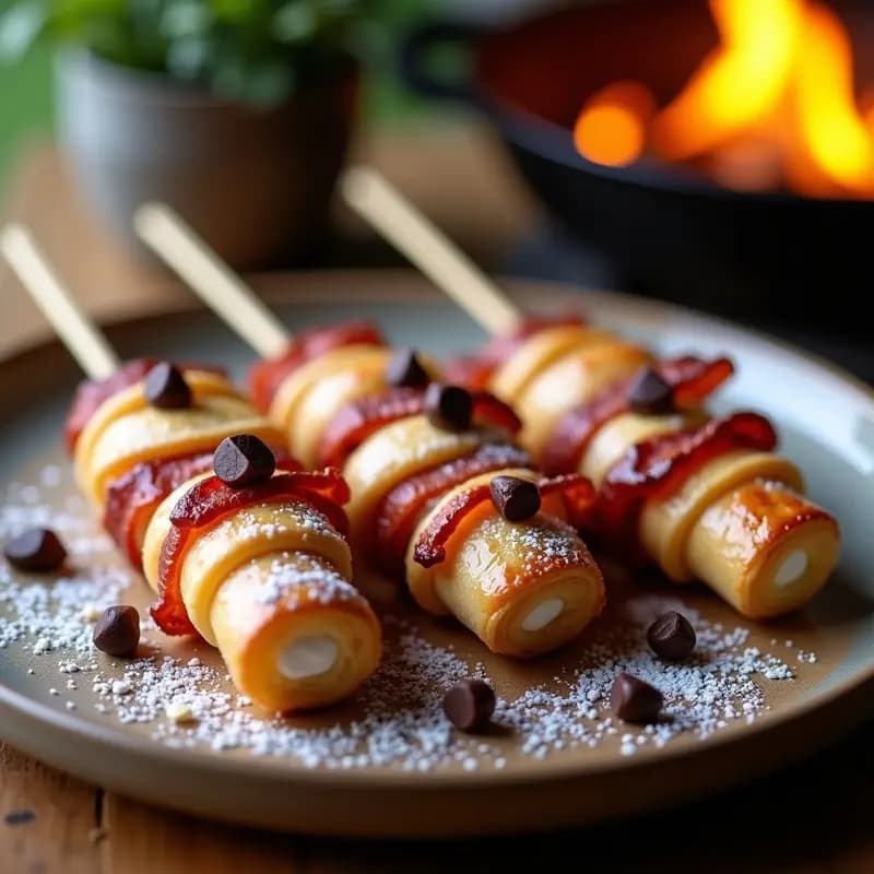 Brochetas de Marshmallows, Chocolate y Bacon envueltas en Masa de Hojaldre: Bocado de Camping Gourmet