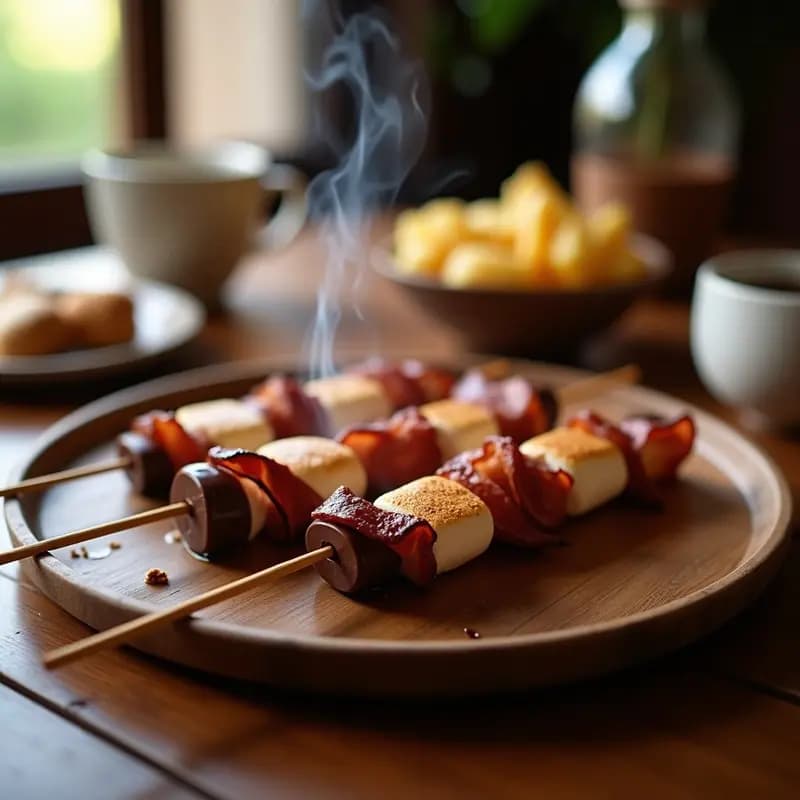 Brochetas de Marshmallows y Chocolate con Bacon Crujiente: Postre a la Parrilla Imprescindible