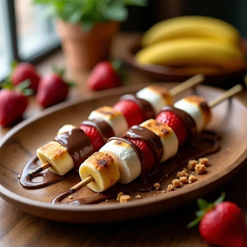 Brochetas de Marshmallows y Chocolate con Frutas: Postre a la Parrilla que Sorprenderá