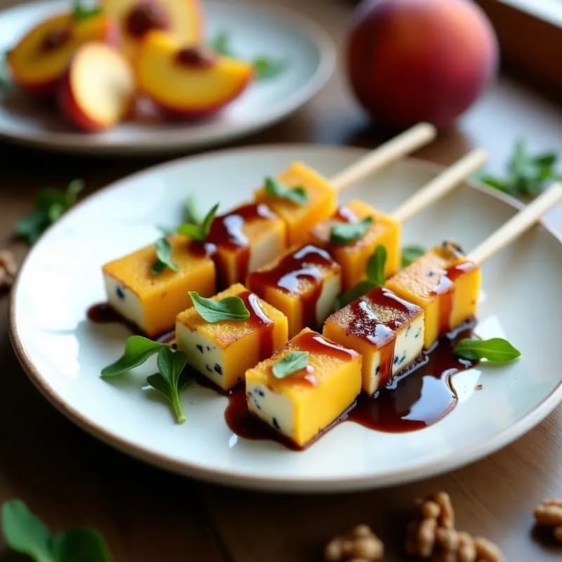 Brochetas de Melocotón y Blue Cheese con Vinagre Balsámico: Entrante Gourmet Dulce-Salado