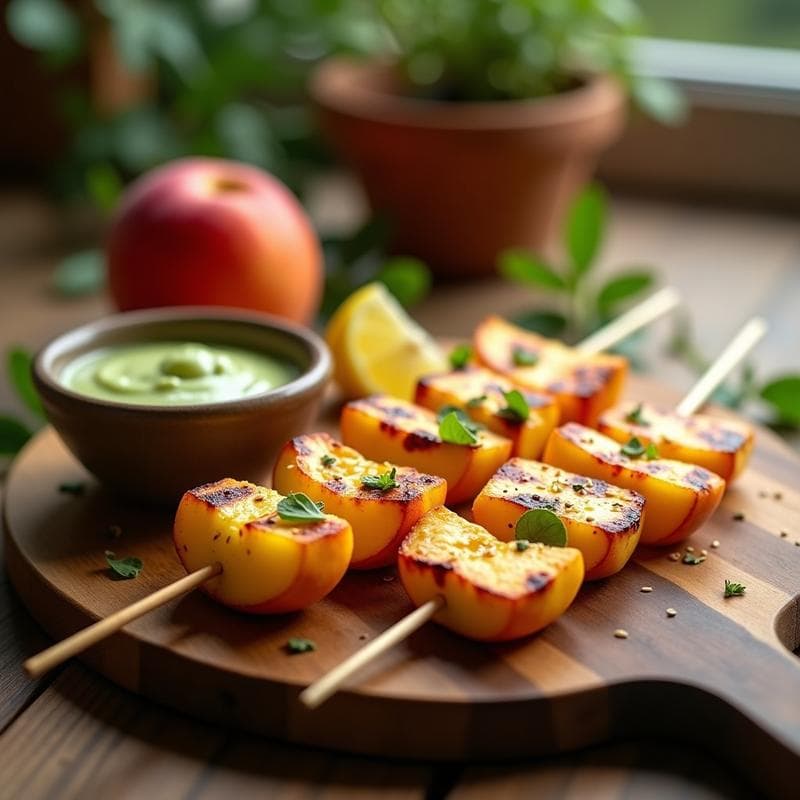 Brochetas de Melocotón y Halloumi con Salsa de Verbena: Receta en Grill Vegana y Dulce-Salada