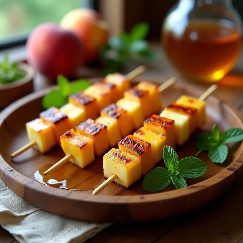 Brochetas de Melocotón y Halloumi con Miel de Eucalipto: Aperitivo Grecolibanés al Grill