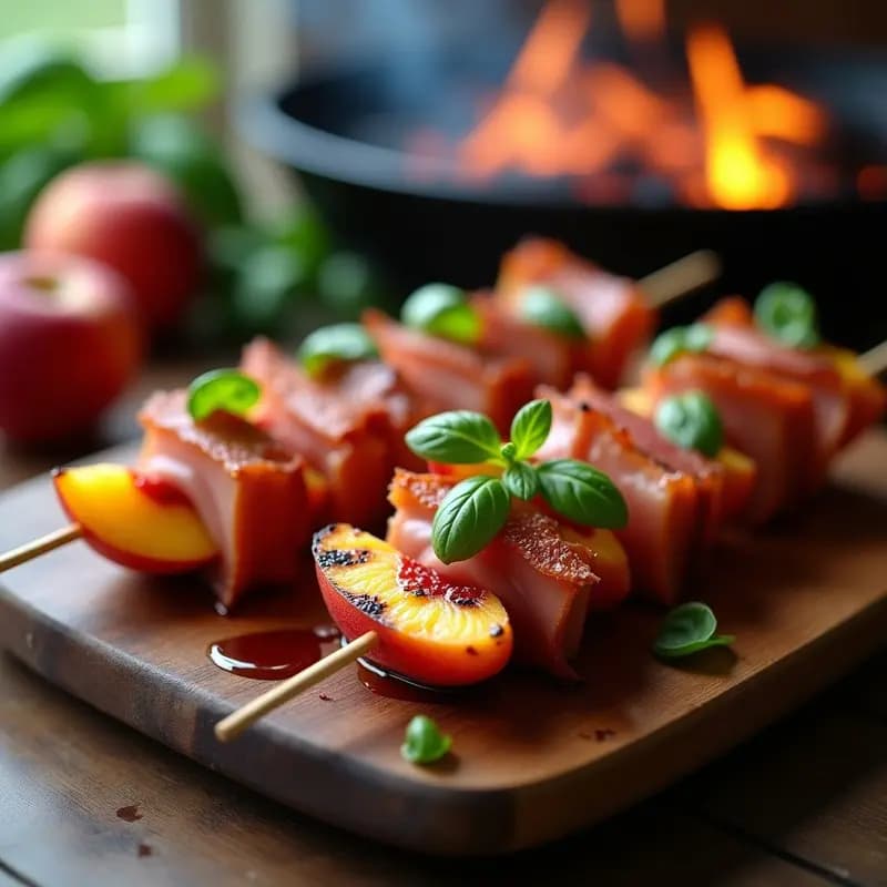 Brochetas de Melocotón y Jamón Serrano con Salsa de Vinagre Balsámico: Aperitivo Español en Grill