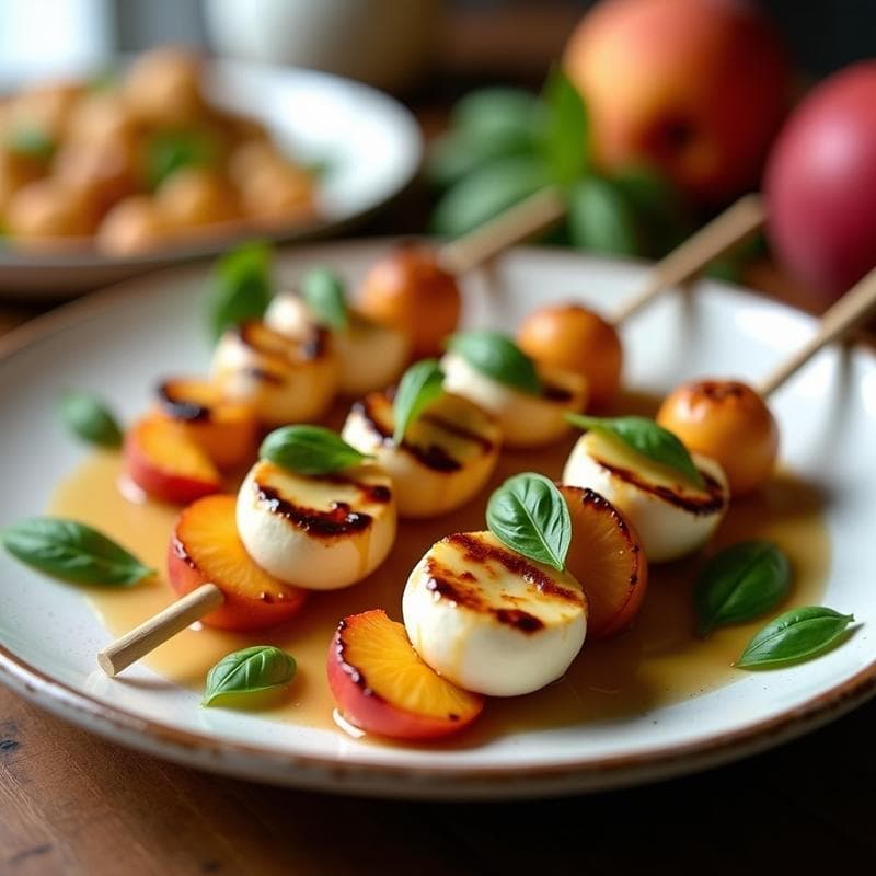 Brochetas de Melocotón y Mozzarella: Postre Salado Italiano en Airfryer con Glaseado de Miel