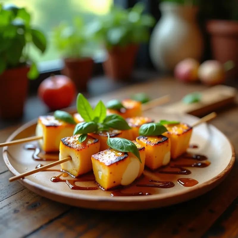 Brochetas de Melocotón y Mozzarella de Búfala con Albahaca: Receta Italiana en Grill Rápida