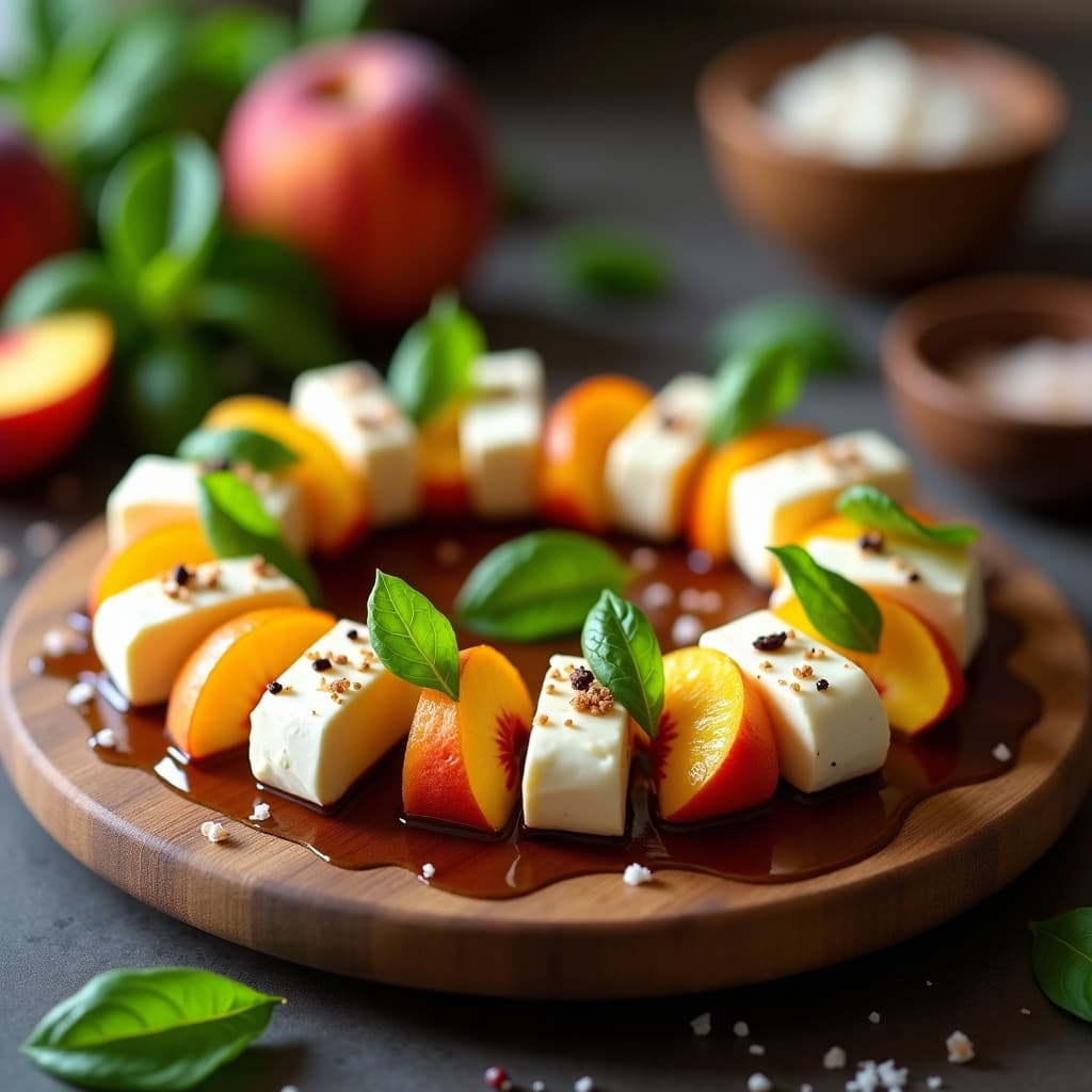 Brochetas de Melocotón y Mozzarella con Miel de Trufa: Aperitivo Italiano Gourmet