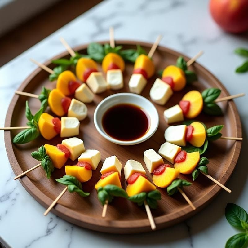 Brochetas de Melocotón y Mozzarella con Reducción de Vinagre Balsámico: Aperitivo Italiano